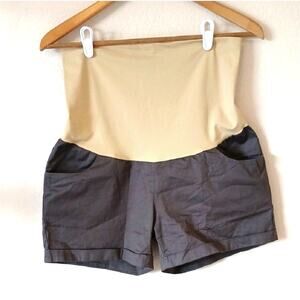 High Waist Two-Tone Maternity Shorts - Cream & Gray